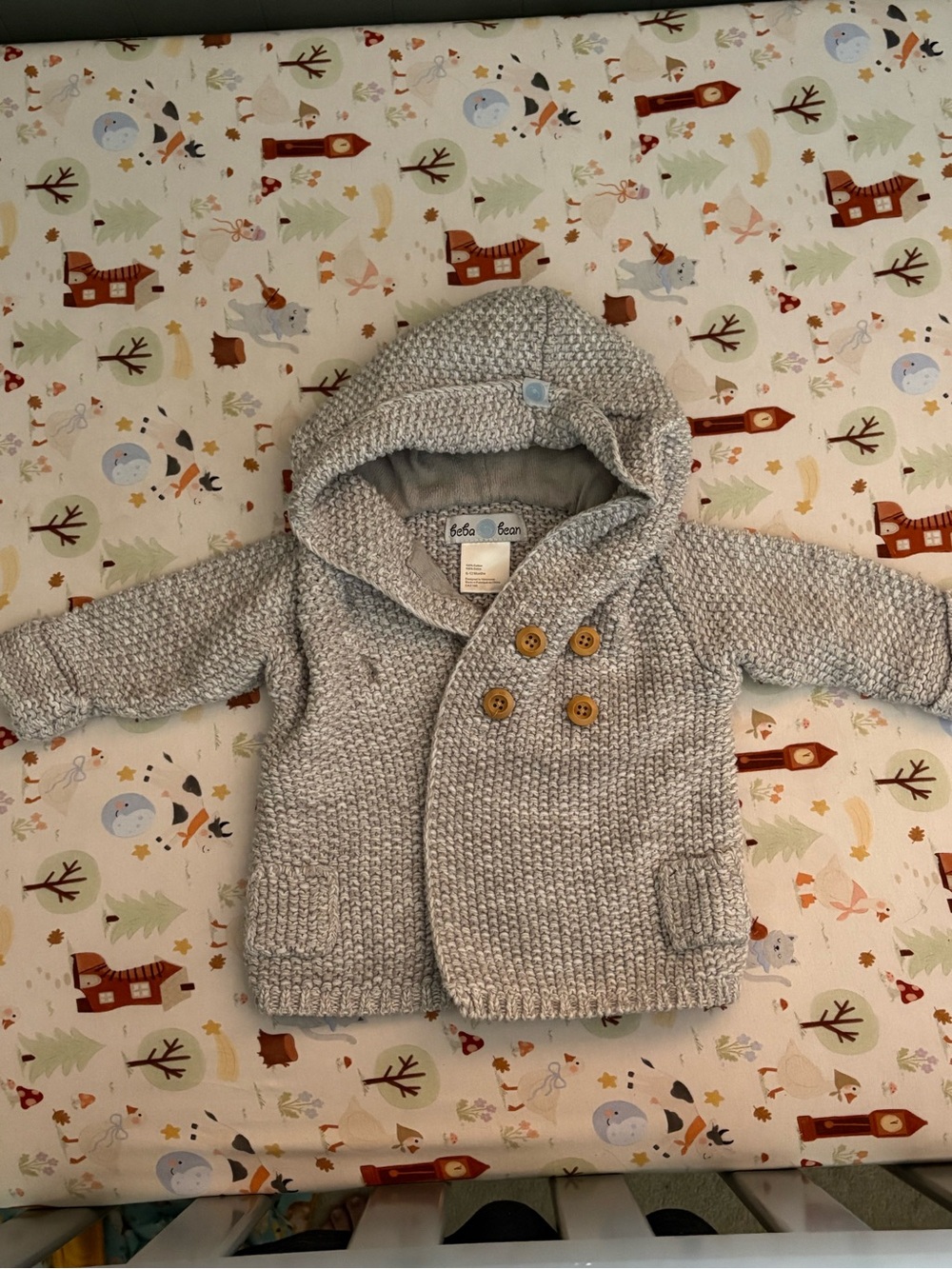 Hooded Knit Baby Cardigan - Light Gray